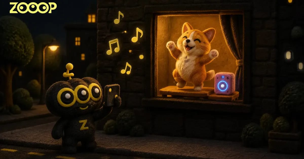 Perro bailarín con IA en la ventana: crea el video de tu perro pillado bailando con ZOOOP